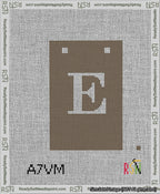 A taped needlepoint canvas with the design: Banner 13 mesh count Squared E White on Brown.