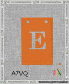 A taped needlepoint canvas with the design: Banner 13 mesh count Squared E White on Orange.