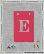 A taped needlepoint canvas with the design: Banner 13 mesh count Squared E White on Red.