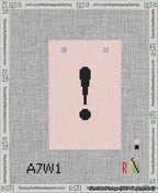 A taped needlepoint canvas with the design: Banner 13 mesh count Squared Exclamation Black on Pink.