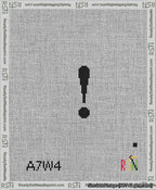 A taped needlepoint canvas with the design: Banner 13 mesh count Squared Exclamation Black on White.