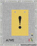A taped needlepoint canvas with the design: Banner 13 mesh count Squared Exclamation Black on Yellow.