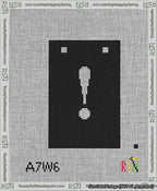 A taped needlepoint canvas with the design: Banner 13 mesh count Squared Exclamation White on Black.