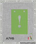 A taped needlepoint canvas with the design: Banner 13 mesh count Squared Exclamation White on Light Green.