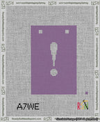 A taped needlepoint canvas with the design: Banner 13 mesh count Squared Exclamation White on Purple.