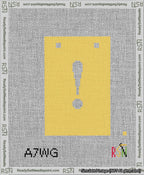A taped needlepoint canvas with the design: Banner 13 mesh count Squared Exclamation White on Yellow.