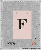 A taped needlepoint canvas with the design: Banner 13 mesh count Squared F Black on Pink.