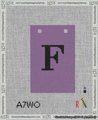 A taped needlepoint canvas with the design: Banner 13 mesh count Squared F Black on Purple.