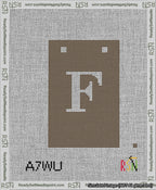 A taped needlepoint canvas with the design: Banner 13 mesh count Squared F White on Brown.