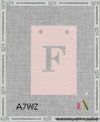 A taped needlepoint canvas with the design: Banner 13 mesh count Squared F White on Pink.