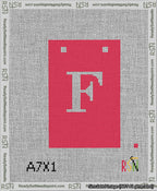 A taped needlepoint canvas with the design: Banner 13 mesh count Squared F White on Red.