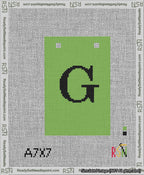 A taped needlepoint canvas with the design: Banner 13 mesh count Squared G Black on Light Green.