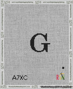 A taped needlepoint canvas with the design: Banner 13 mesh count Squared G Black on White.