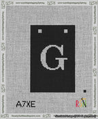 A taped needlepoint canvas with the design: Banner 13 mesh count Squared G White on Black.