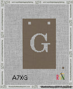 A taped needlepoint canvas with the design: Banner 13 mesh count Squared G White on Brown.
