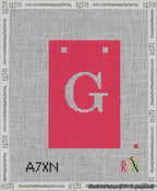 A taped needlepoint canvas with the design: Banner 13 mesh count Squared G White on Red.