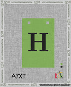 A taped needlepoint canvas with the design: Banner 13 mesh count Squared H Black on Light Green.