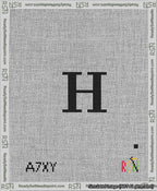 A taped needlepoint canvas with the design: Banner 13 mesh count Squared H Black on White.