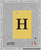 A taped needlepoint canvas with the design: Banner 13 mesh count Squared H Black on Yellow.
