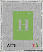 A taped needlepoint canvas with the design: Banner 13 mesh count Squared H White on Light Green.