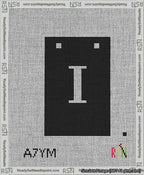 A taped needlepoint canvas with the design: Banner 13 mesh count Squared I White on Black.