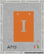 A taped needlepoint canvas with the design: Banner 13 mesh count Squared I White on Orange.
