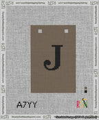 A taped needlepoint canvas with the design: Banner 13 mesh count Squared J Black on Brown.