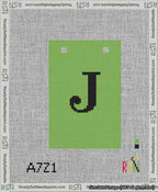 A taped needlepoint canvas with the design: Banner 13 mesh count Squared J Black on Light Green.