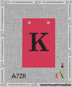 A taped needlepoint canvas with the design: Banner 13 mesh count Squared K Black on Red.