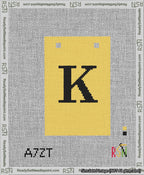 A taped needlepoint canvas with the design: Banner 13 mesh count Squared K Black on Yellow.