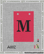 A taped needlepoint canvas with the design: Banner 13 mesh count Squared M Black on Red.