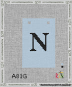 A taped needlepoint canvas with the design: Banner 13 mesh count Squared N Black on Light Blue.