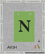 A taped needlepoint canvas with the design: Banner 13 mesh count Squared N Black on Light Green.