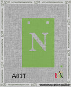 A taped needlepoint canvas with the design: Banner 13 mesh count Squared N White on Light Green.