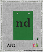 A taped needlepoint canvas with the design: Banner 13 mesh count Squared nd Black on Green.