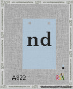 A taped needlepoint canvas with the design: Banner 13 mesh count Squared nd Black on Light Blue.