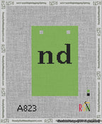 A taped needlepoint canvas with the design: Banner 13 mesh count Squared nd Black on Light Green.