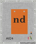 A taped needlepoint canvas with the design: Banner 13 mesh count Squared nd Black on Orange.