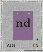 A taped needlepoint canvas with the design: Banner 13 mesh count Squared nd Black on Purple.