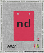 A taped needlepoint canvas with the design: Banner 13 mesh count Squared nd Black on Red.