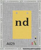 A taped needlepoint canvas with the design: Banner 13 mesh count Squared nd Black on Yellow.