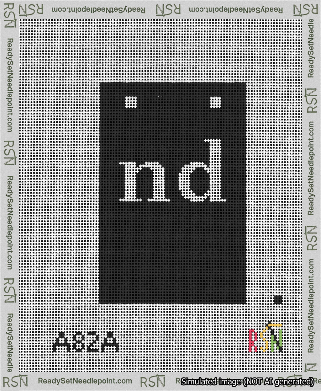 A taped needlepoint canvas with the design: Banner 13 mesh count Squared nd White on Black.