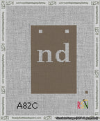 A taped needlepoint canvas with the design: Banner 13 mesh count Squared nd White on Brown.