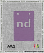 A taped needlepoint canvas with the design: Banner 13 mesh count Squared nd White on Purple.