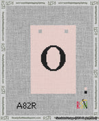 A taped needlepoint canvas with the design: Banner 13 mesh count Squared O Black on Pink.