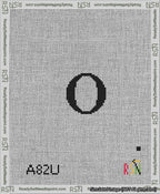 A taped needlepoint canvas with the design: Banner 13 mesh count Squared O Black on White.