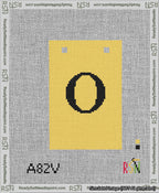 A taped needlepoint canvas with the design: Banner 13 mesh count Squared O Black on Yellow.