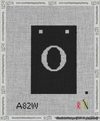 A taped needlepoint canvas with the design: Banner 13 mesh count Squared O White on Black.