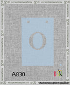 A taped needlepoint canvas with the design: Banner 13 mesh count Squared O White on Light Blue.