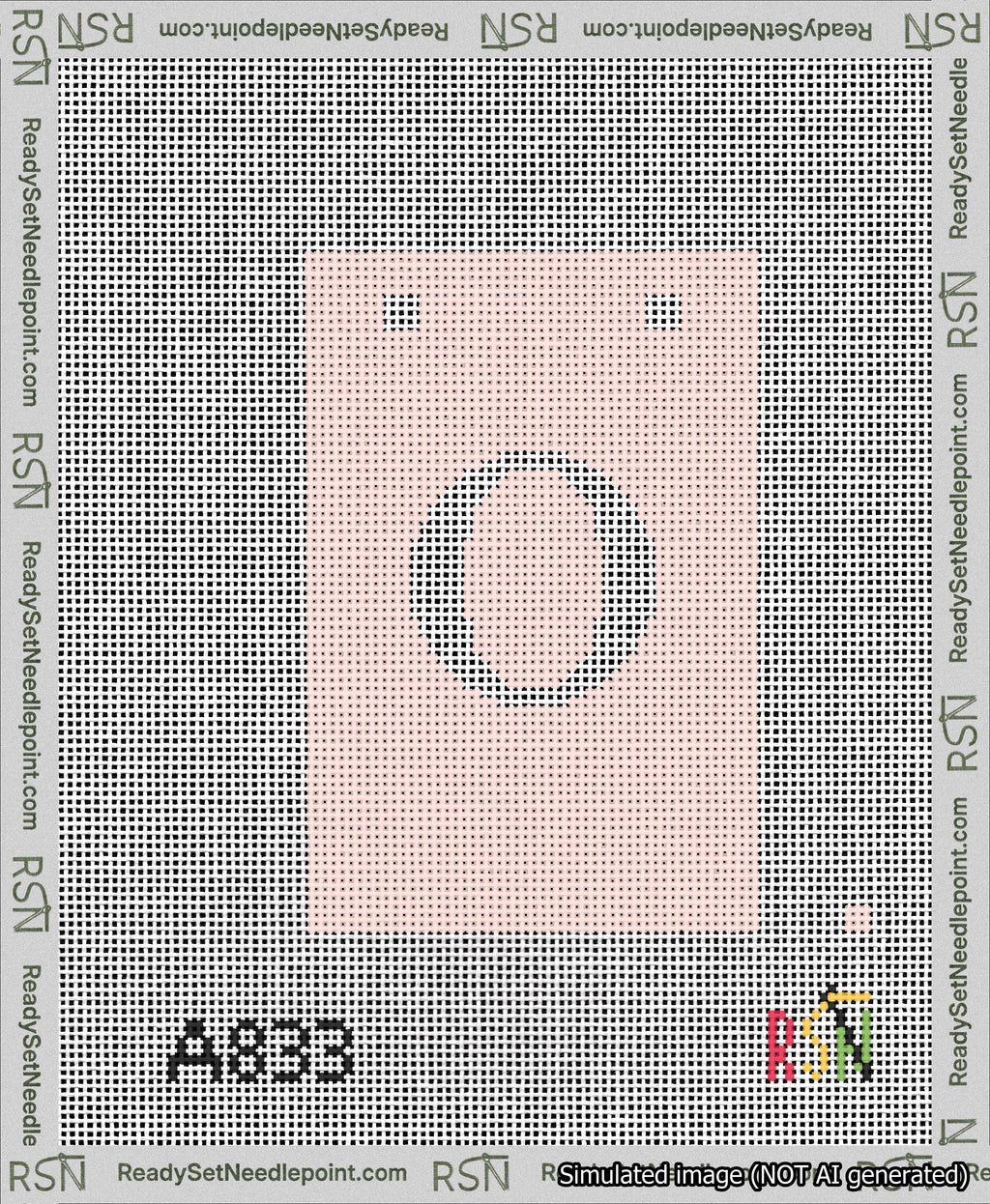 A taped needlepoint canvas with the design: Banner 13 mesh count Squared O White on Pink.